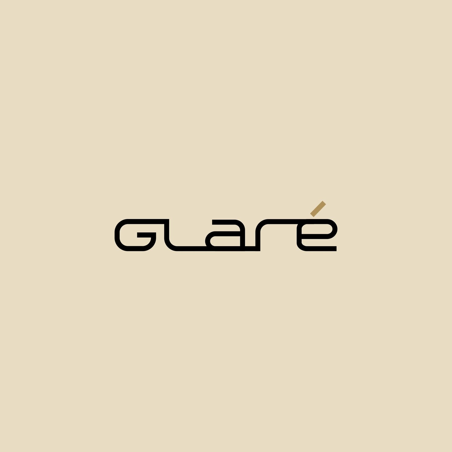 The Glaré wordmark in black on cream, with the accent in bronze