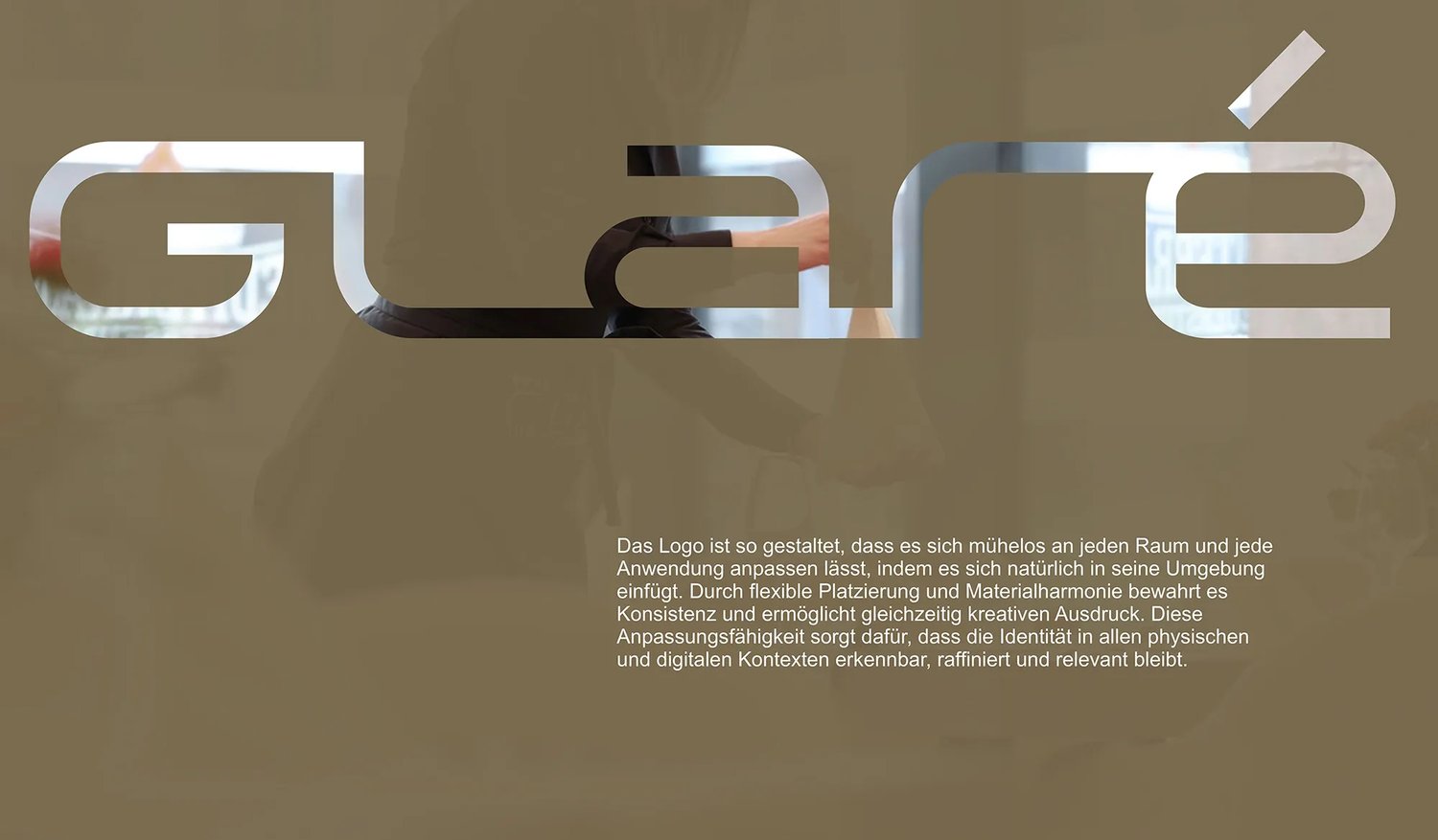 The wordmark at full width, cut out to show the photograph behind it through an olive overlay