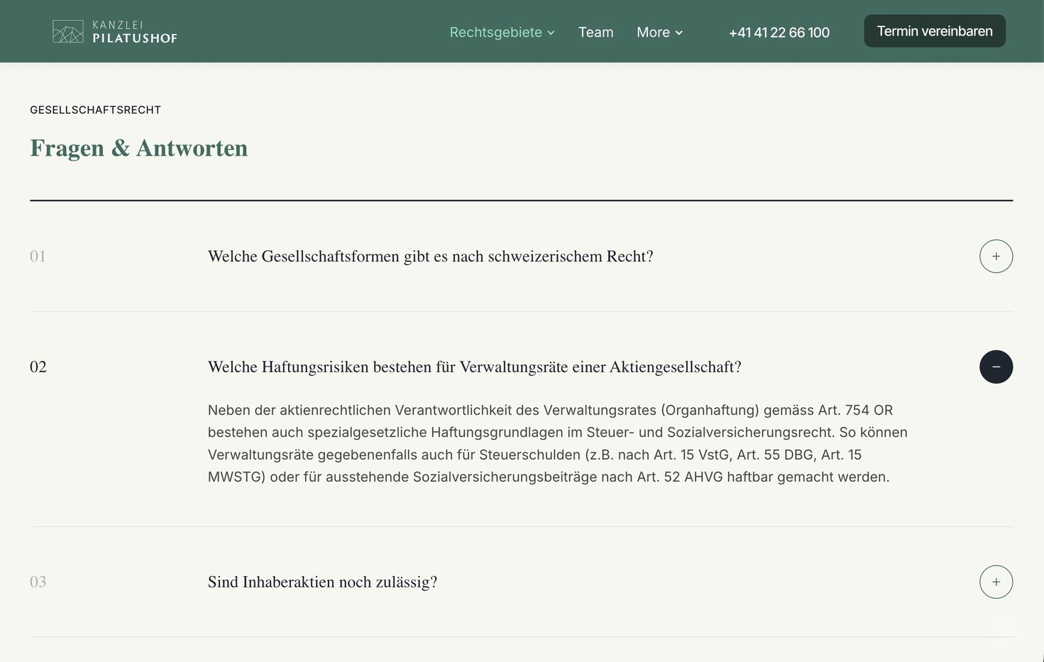 Questions and answers on Gesellschaftsrecht: numbered questions, one opened to its answer