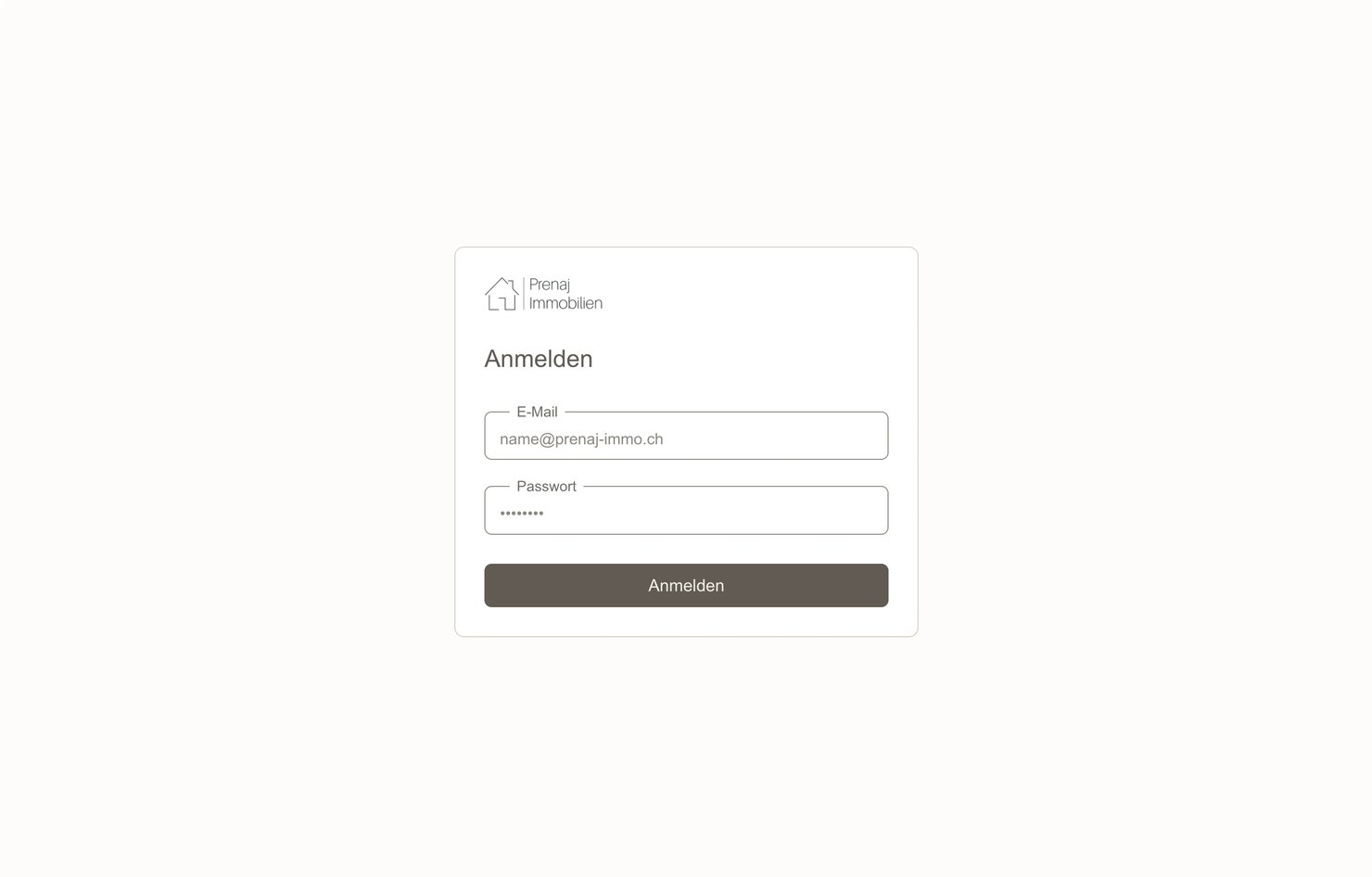 The admin login: Anmelden, with e-mail and password in outlined fields